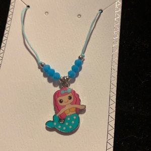 Blue / pink & silverMermaid bead  slide necklace